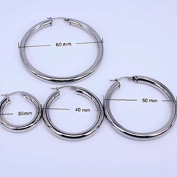 Silver 30mm Stainless Steel Tube Hoop Earrings - Picture 5 of 5